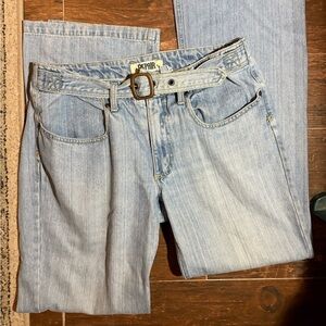 Light Wash Blue Wide-Leg Jeans with Belt